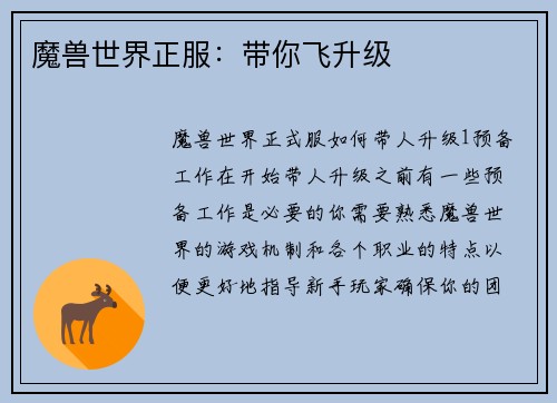 魔兽世界正服：带你飞升级